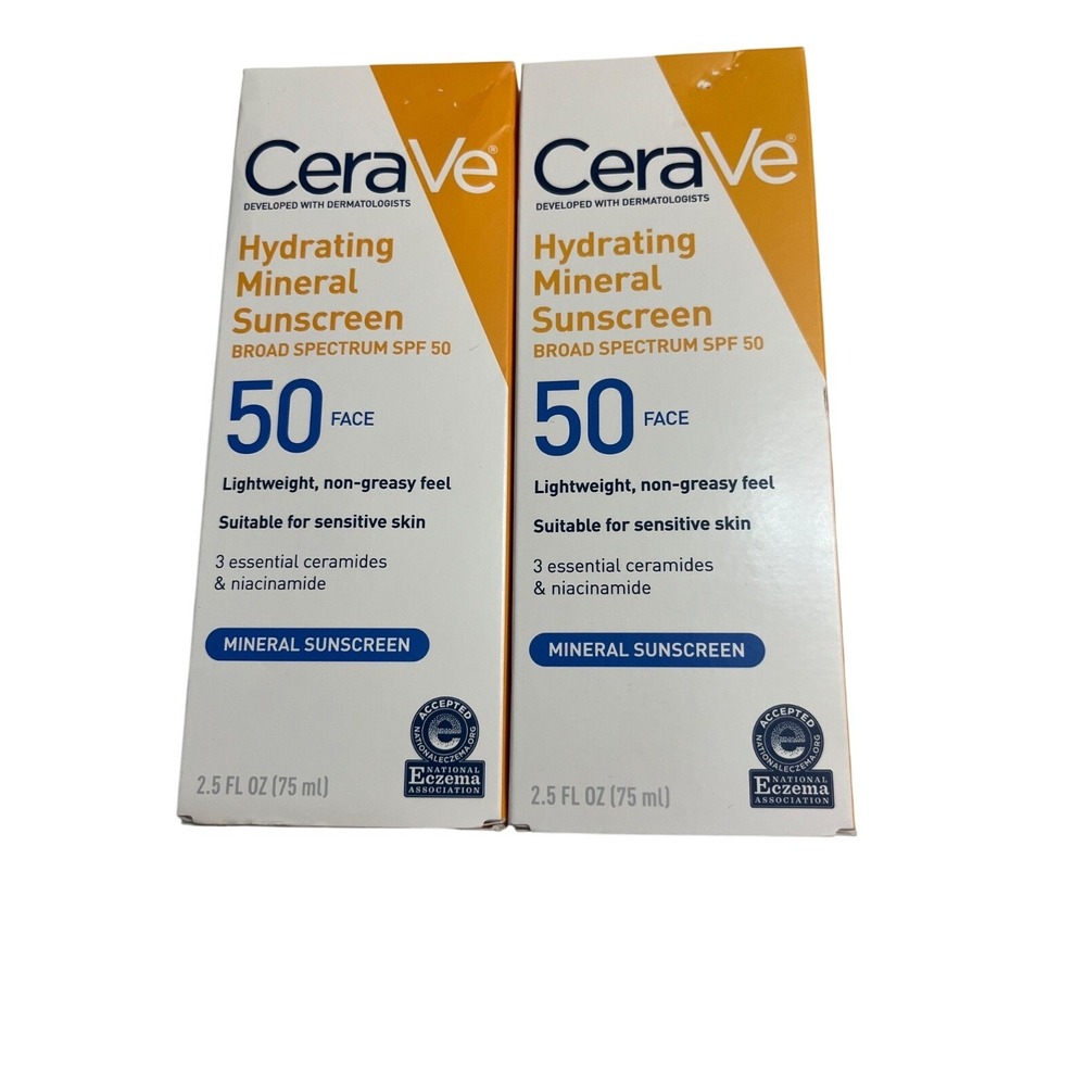 CeraVe Hydrating Mineral Sunscreen Face SPF 50 Broad Spectrum 2.5oz Set of 2 NEW